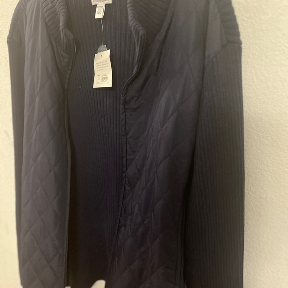 Croft & Barrow Navy Blue  Zipped Sweater with  Puffer Sleeves - Picture 6 of 15